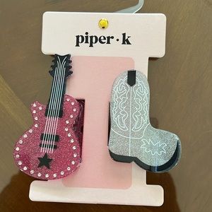 Piper K Hello Nashville Pink Glitter Guitar Silver Glitter Cowboy Boot Hair Clip